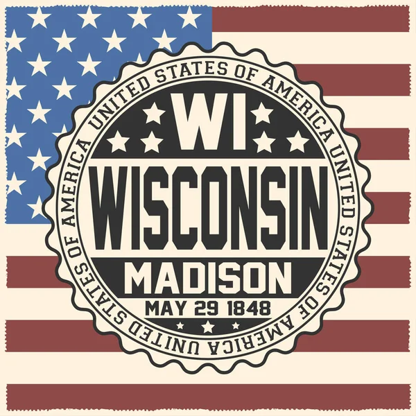 Timbro Decorativo Con Testo Stati Uniti America Wisconsin Madison Maggio — Vettoriale Stock
