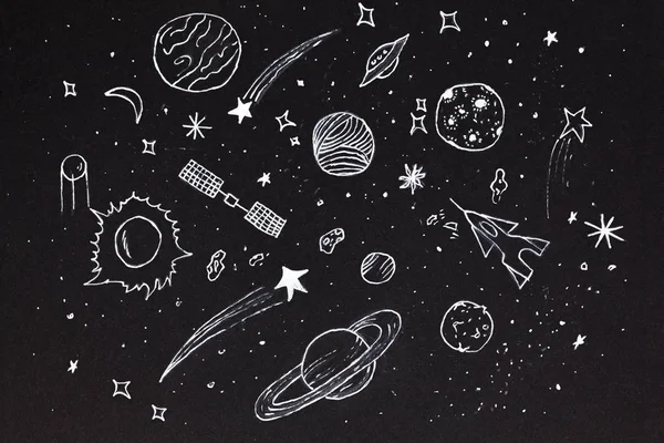 Σκίτσο του αφηρημένο σχέδιο space στοιχεία πέρα από το νυχτερινό ουρανό — Φωτογραφία Αρχείου