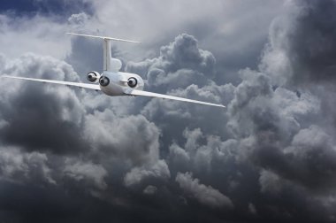Civil airliner head to thunderstorm clouds clipart