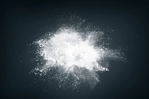 黑色背景下白粉雪花粒子云爆炸的抽象设计 — 图库照片