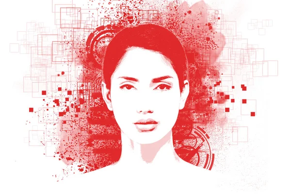 Abstract Art Portrait Young Woman Stencils Posterize Print Effect — Stock Photo, Image