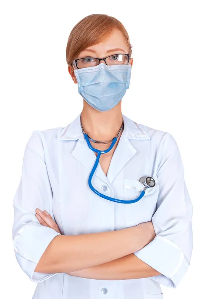 Portrait Medical Doctor Mask Isolated White Background — Stock Photo, Image