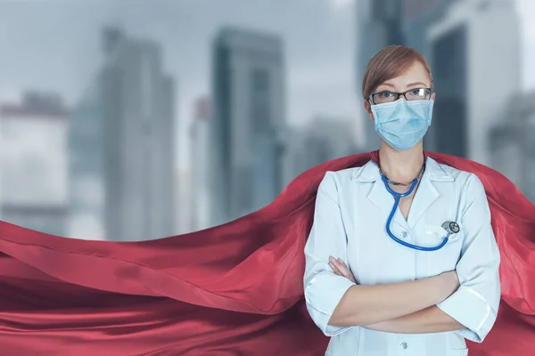 Concept Medical Doctors Fighting Global Pandemic Virus Portrait Young Hero — Stock Photo, Image