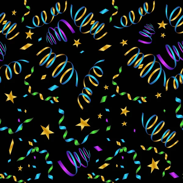 Confetti Streamers Stars Pattern — Stock Vector
