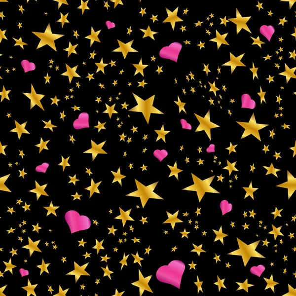 Altın yıldız pembe kalpler desen — Stok Vektör