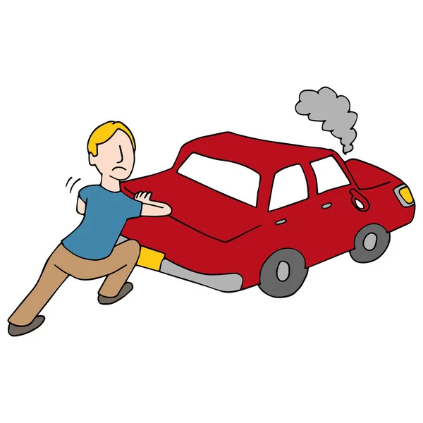 Homme poussant voiture en panne — Image vectorielle