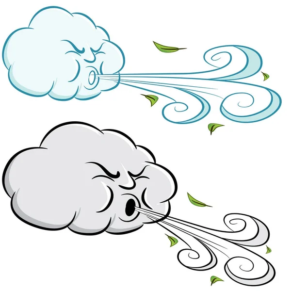 Windy Day Cloud Blowing Wind and Leaves — Stock Vector