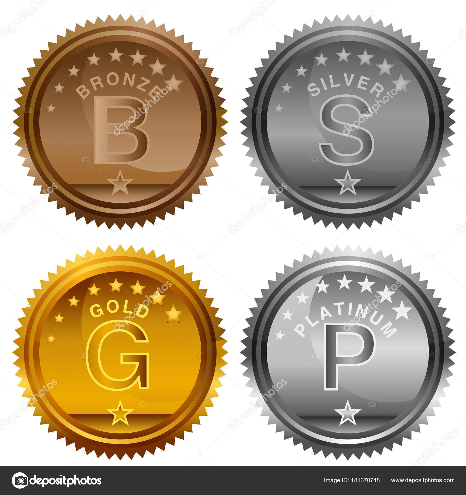 Rusten kutter kalv Bronze silver gold platinum Vector Art Stock Images | Depositphotos