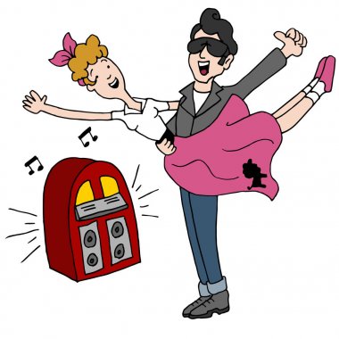 Sock Hop Rock and Roll ellili çift dans