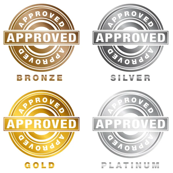 Bronce plata oro platino aprobado sello conjunto — Vector de stock