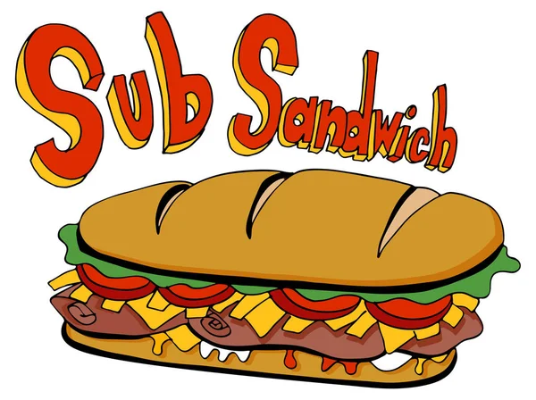 Frío corte sub sándwich dibujo pie largo — Vector de stock