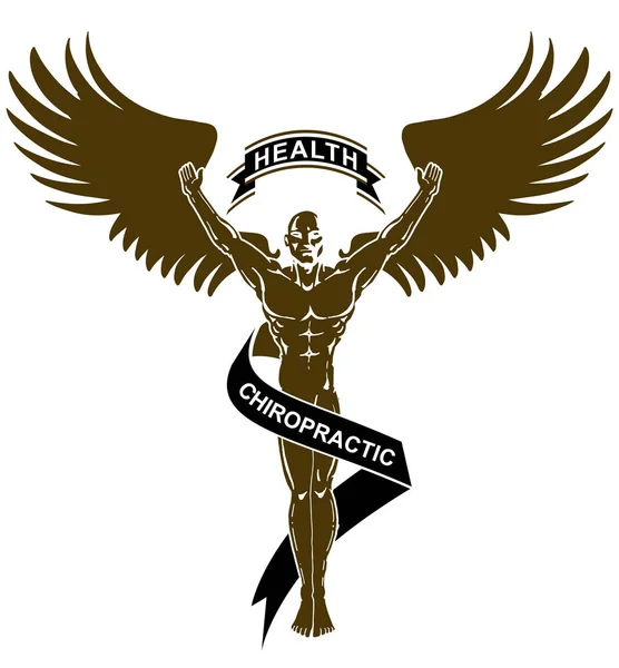 Black White Chiropractic Health Angel Man — Stock Vector