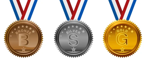 Juegos Olímpicos EE.UU. Bronce Plata Medallas de Oro Set — Vector de stock