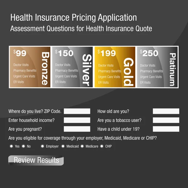 Formulario de solicitud de precios de seguro de salud — Vector de stock