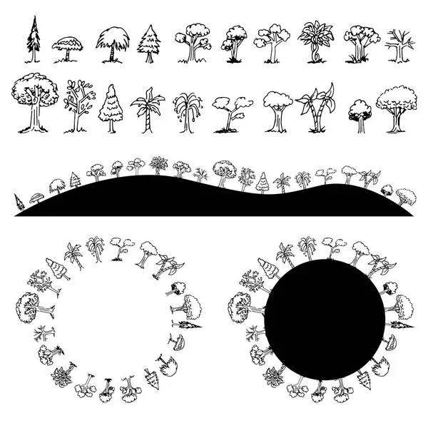 Ensemble de dessin d'arbre Circle Hills — Image vectorielle