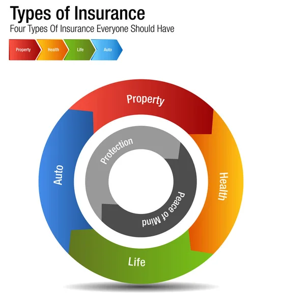 Arten von Versicherungen Sachversicherung Gesundheit Leben Auto-Diagramm — Stockvektor