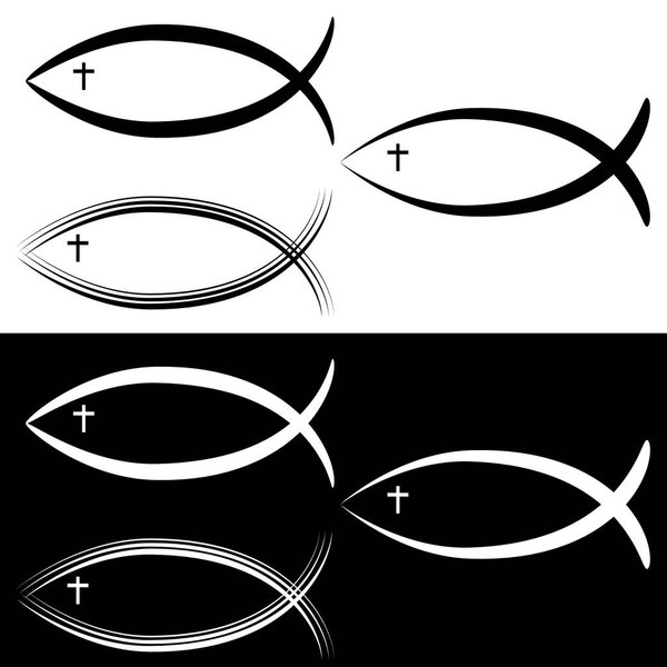 Christian Jesus Fish Symbol Set Black White