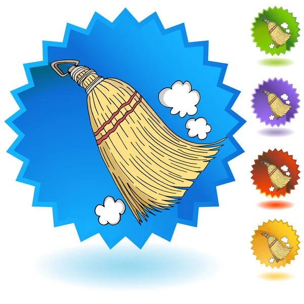 Sweeping Whisk Broom Starburst Badge Button Icon — Stock Vector