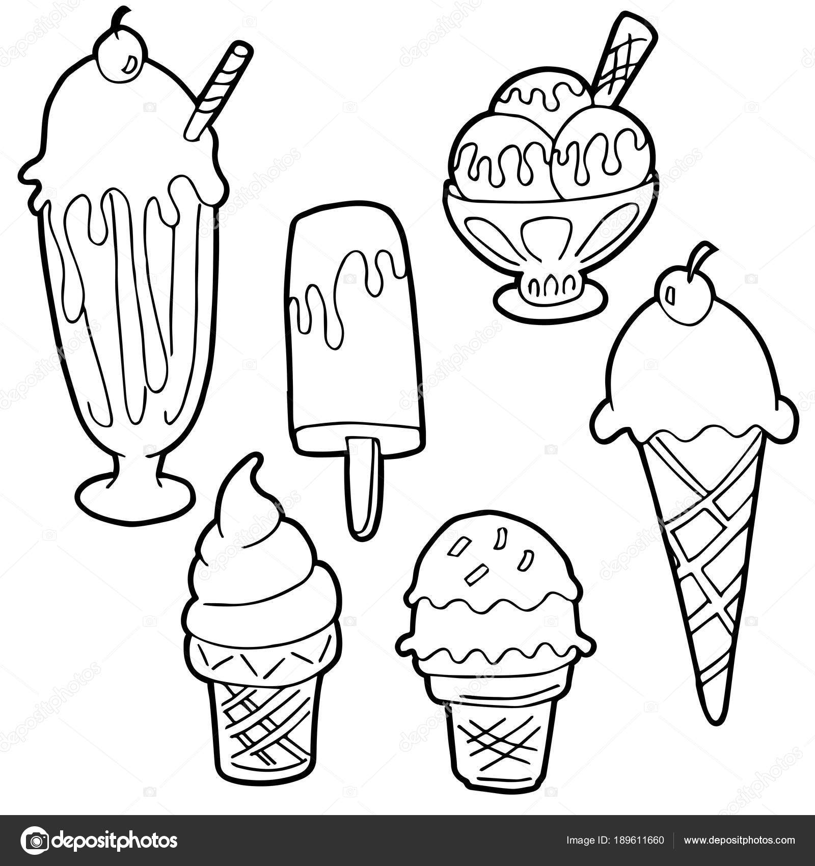 Ice Cream Cartoon Set Black and White Stock Vector Image by