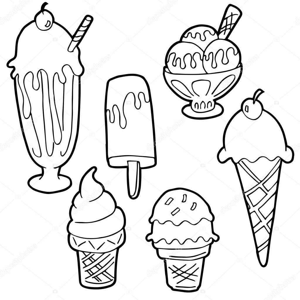 Ice Cream Cartoon Set Black and White — Stock Vector © cteconsulting