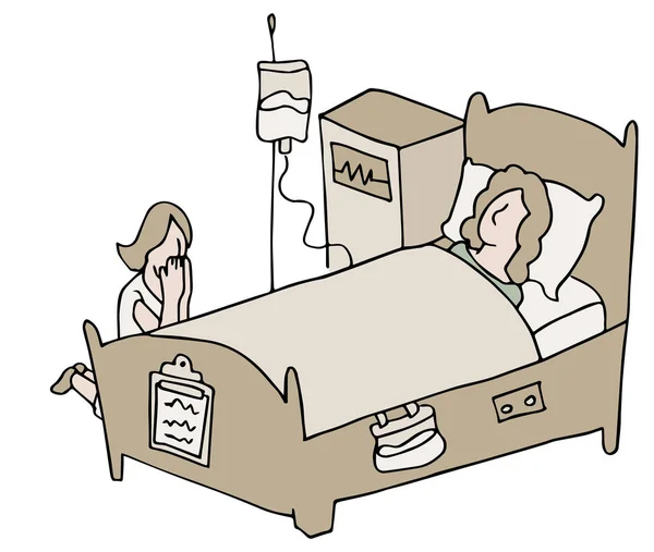 Αυστηρά άρρωστος γυναίκα ασθενής γυναίκα προσεύχεται — Διανυσματικό Αρχείο