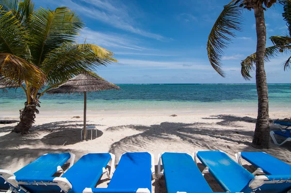 Solstolar på en karibisk strand — Stockfoto