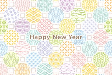 Yeni yıl kartı. Japon geleneksel tasarım ile renkli noktalar.