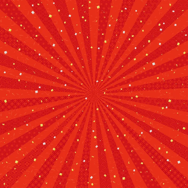 Röd radiella bakgrund med japansk traditionell design. Golden och silver blad. — Stock vektor
