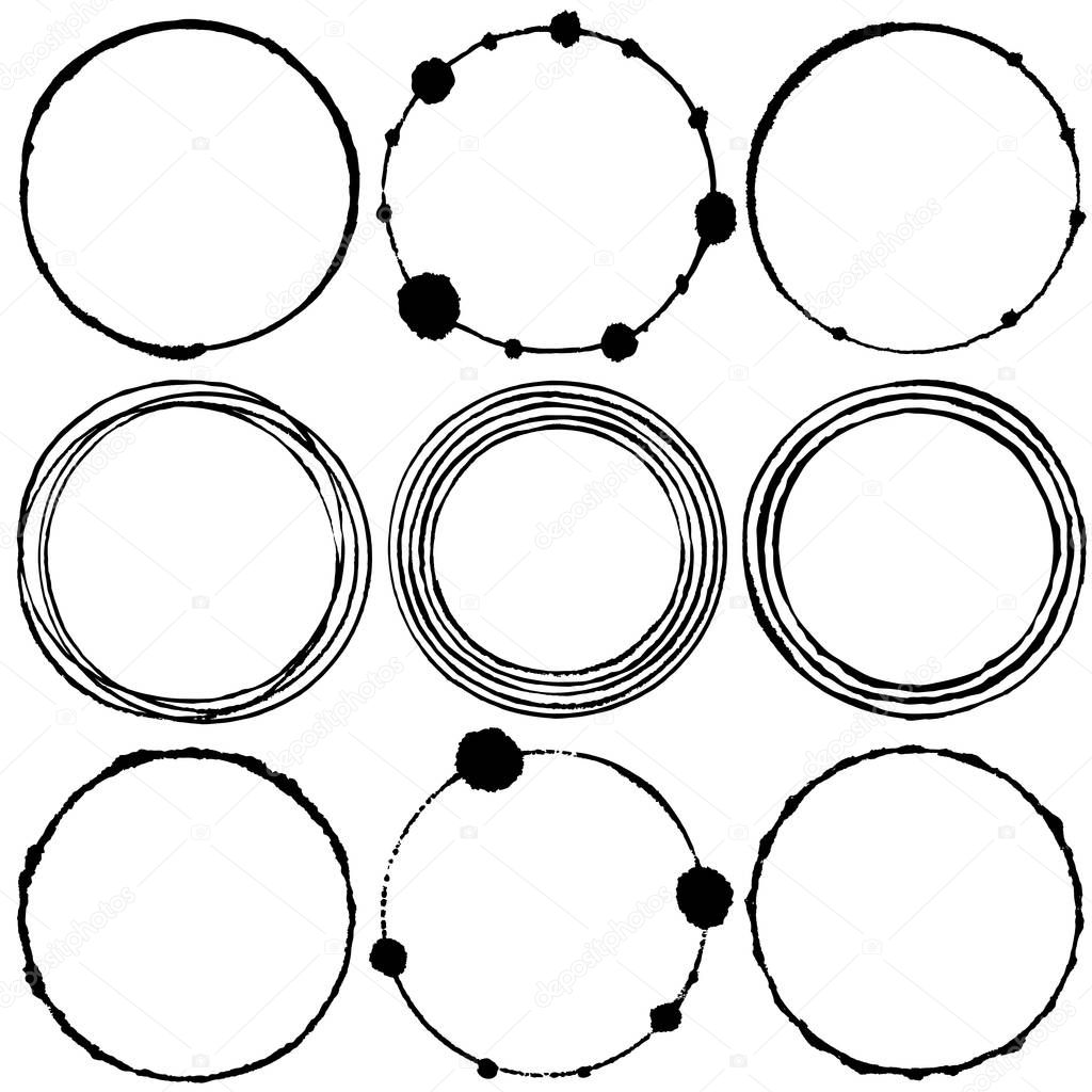 set of grunge circle brush strokes. thin circles.