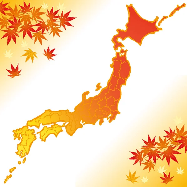 Mappa Giappone con foglie autunnali . — Vettoriale Stock