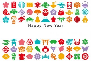 new year card.Japanese design icons. clipart