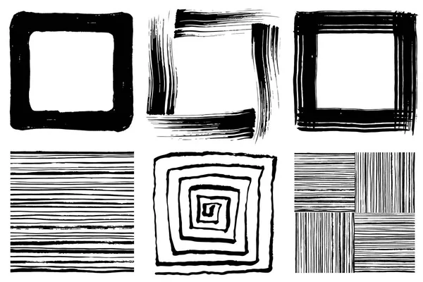 Set Quadrati Pennellate Illustrazioni Disegnate Mano — Vettoriale Stock