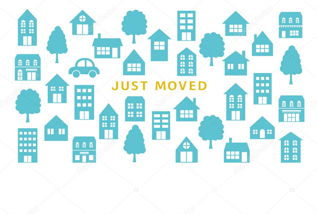house moving greeting card. Just Moved.