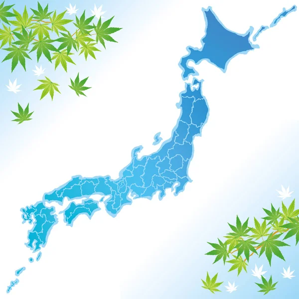 Japan Map Green Maple Leaves — Stock Vector