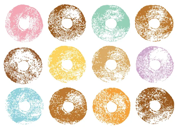 Conjunto Rosquillas Coloridas Sello — Vector de stock