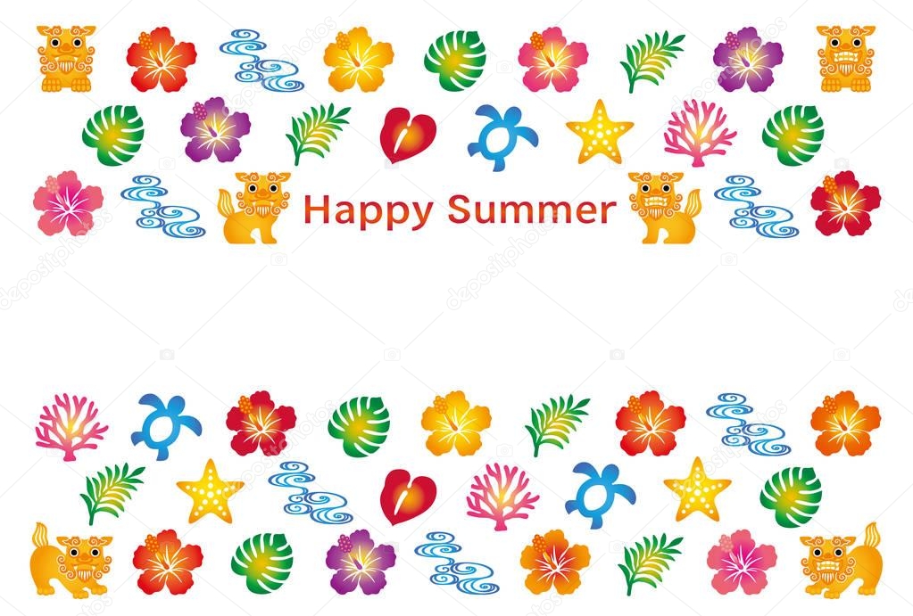 summer greeting card with Japanese icons. 