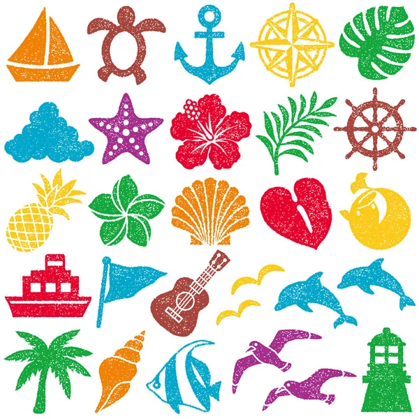 Summer Icons Stamp Set — Stock Vector