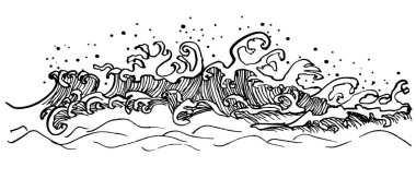 fırça darbe dalgaları. Japonya dalgası. elle çizilmiş şekiller.