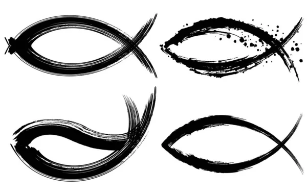 Набор Мазков Кисти Логотип Рыбы — стоковый вектор