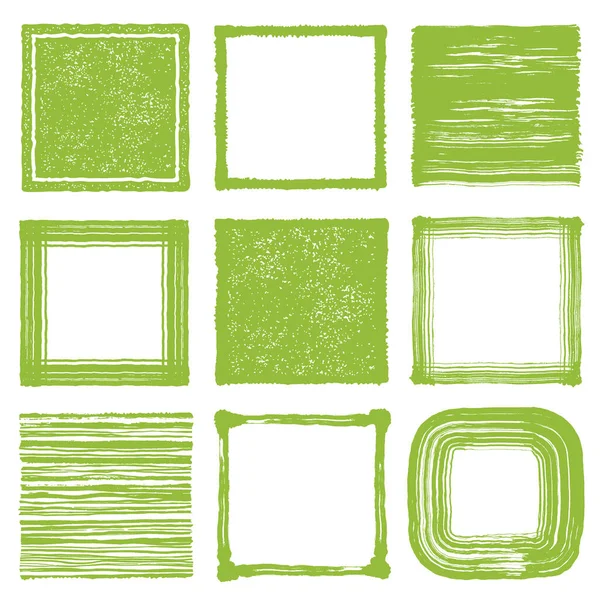 Conjunto Cuadrados Pinceladas Imagen Verde Imagen Matcha Ilustraciones Hechas Mano — Vector de stock