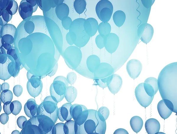 Blauwe Viering Ballonnen Vliegen Witte Achtergrond — Stockfoto