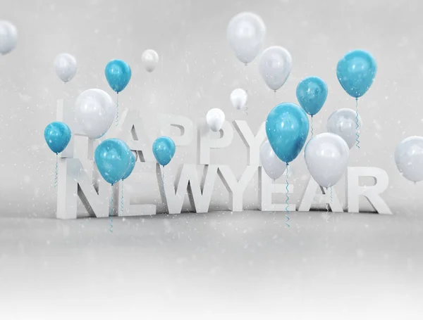 Happy new year - text and balloons — Stock Photo, Image