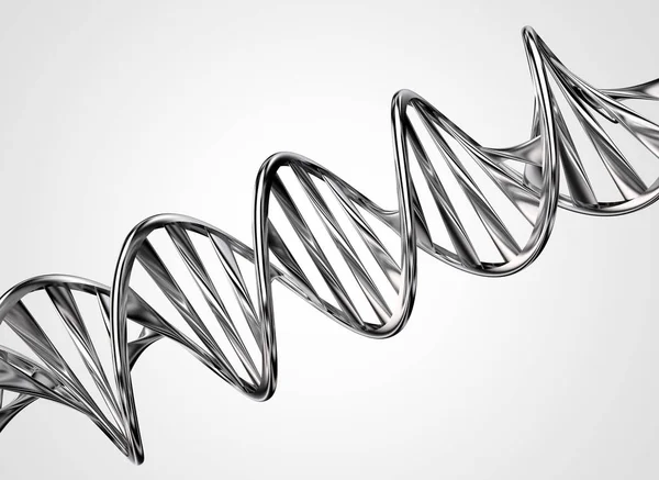 Modelo 3D de DNA de metal cromado torcido — Fotografia de Stock