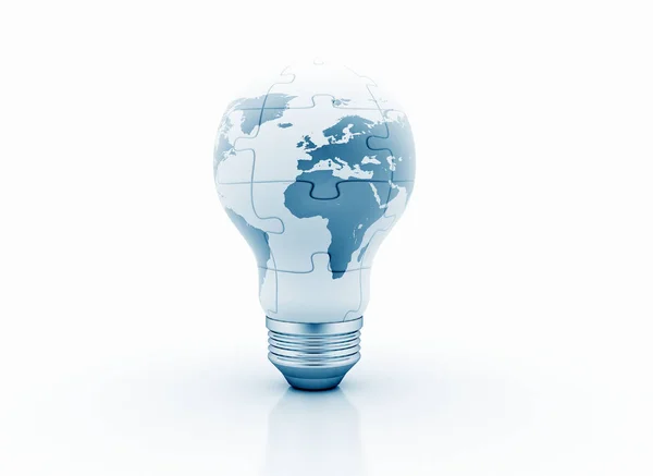 Earth globe in light bulb on blue background — Stock Photo, Image