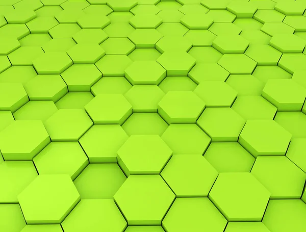 Representación 3d abstracta de la superficie futurista con hexágonos. Verde —  Fotos de Stock