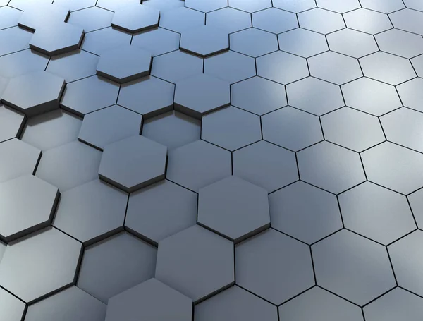Abstrakte 3D-Darstellung einer futuristischen Oberfläche mit Sechsecken. blau — Stockfoto