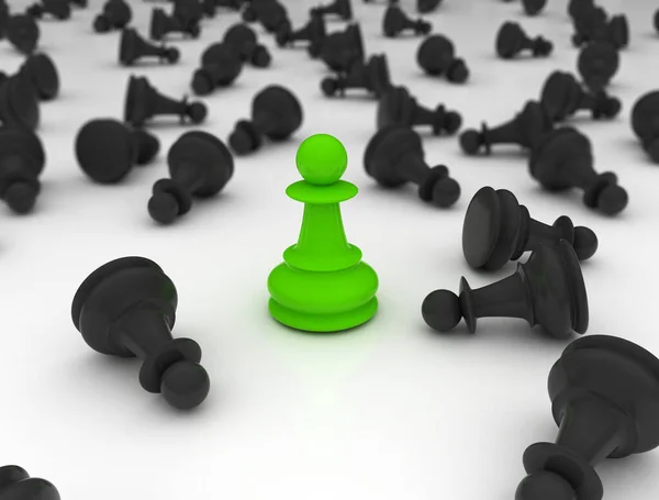 Chess Pion Vert Dernier Debout Stratégie Concepts Entreprise — Photo
