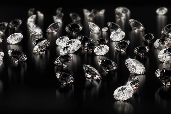 Grand Groupe Diamants Sur Fond Noir Fermer Image — Photo