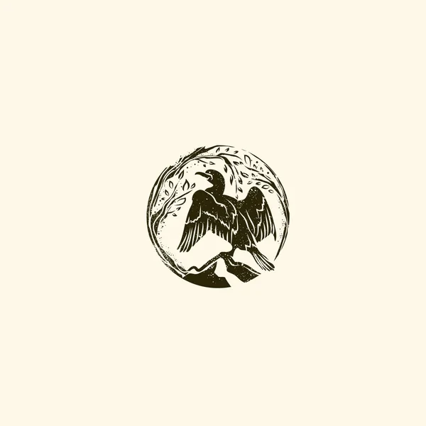 Résumé Round Cormorant Wild Logo Design — Image vectorielle