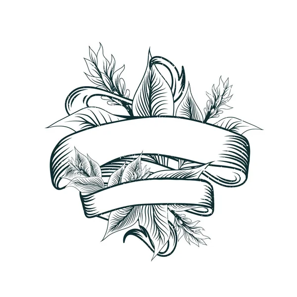 ビンテージ リボン熱帯ウコンの花のデザイン — ストックベクタ